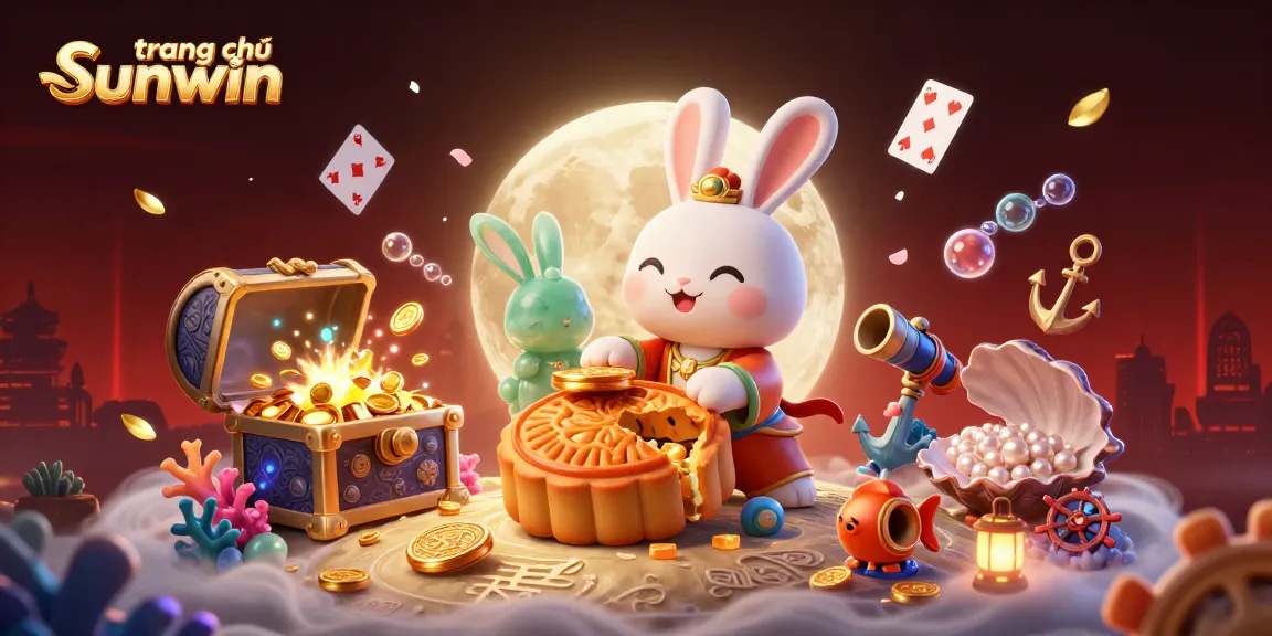 Experience thrilling action at trang chủ sunwin featuring a whimsical moon rabbit and poker chips.