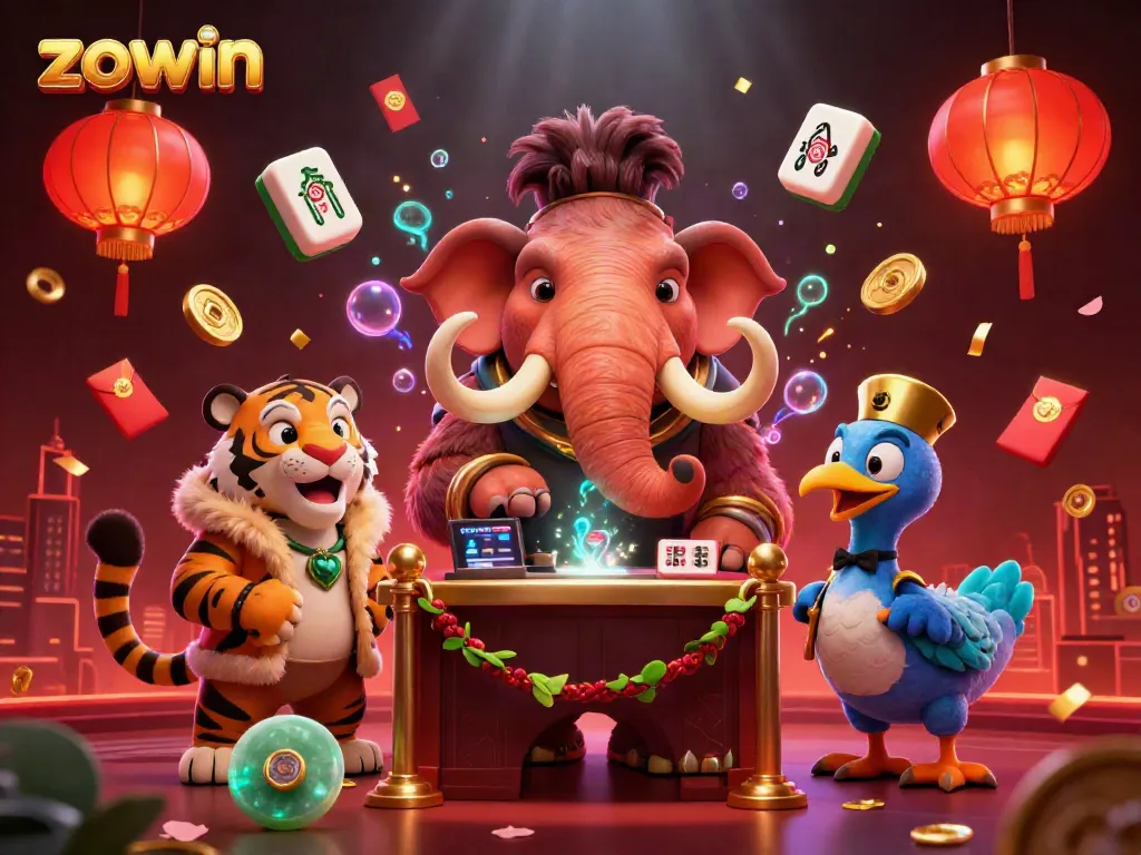 Experience the excitement at Zowin Casino with vibrant characters and dynamic gambling elements.