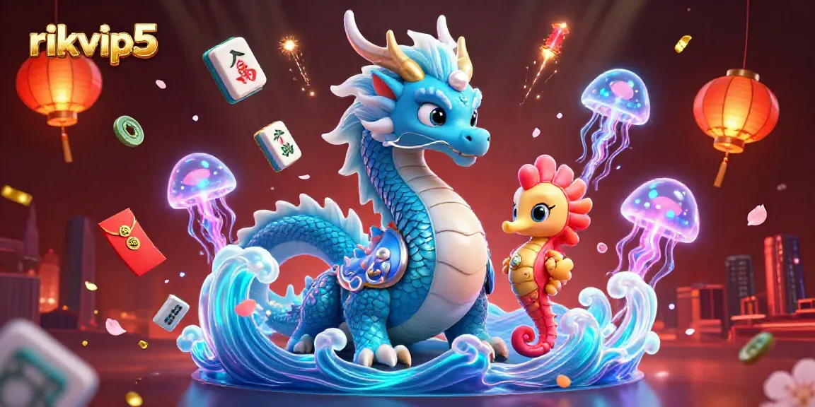 Experience vibrant gameplay with rikvip5’s colorful ocean-themed illustration showcasing dynamic characters and casino elements.