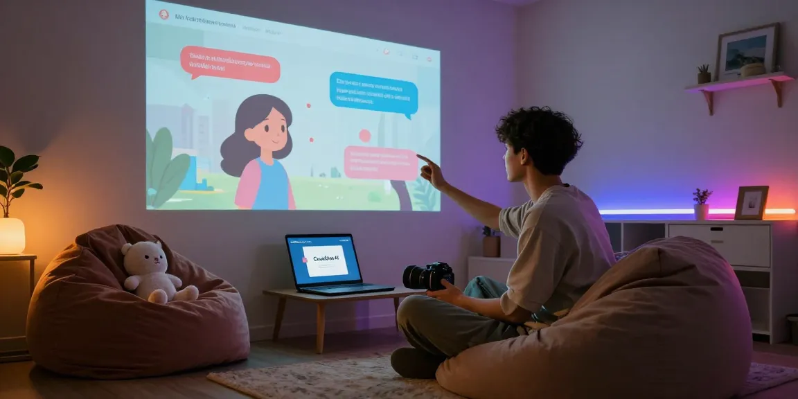 Engaging interaction with ai 18+ characters in a cozy, immersive digital setup.