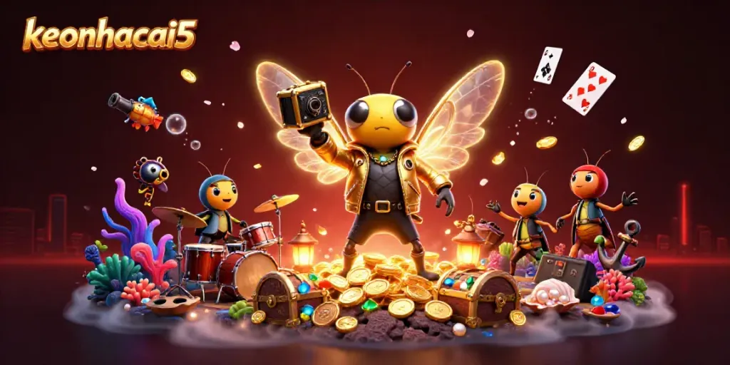 Engage in lucrative betting strategies with keonhacai5, featuring a vibrant and dynamic casino scene.