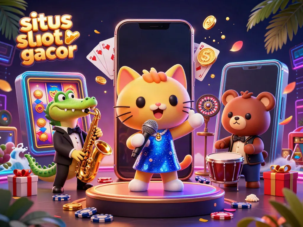 Experience situs slot gacor action with vibrant 3D casino characters surrounded by gaming elements.