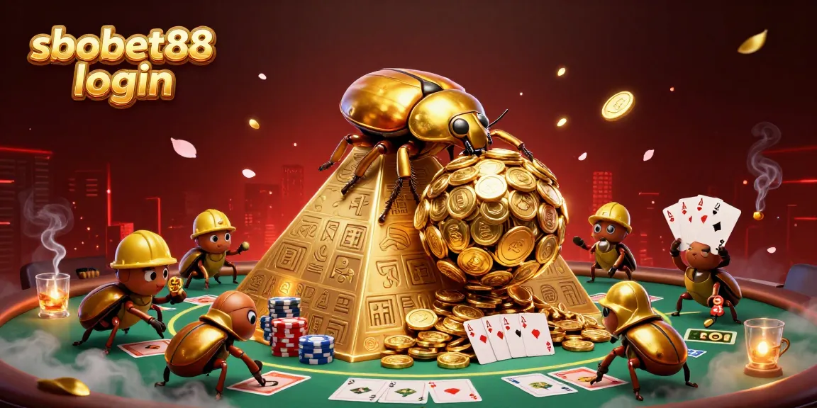Engage with sbobet88 login through dynamic 3D illustration featuring casino elements and characters.