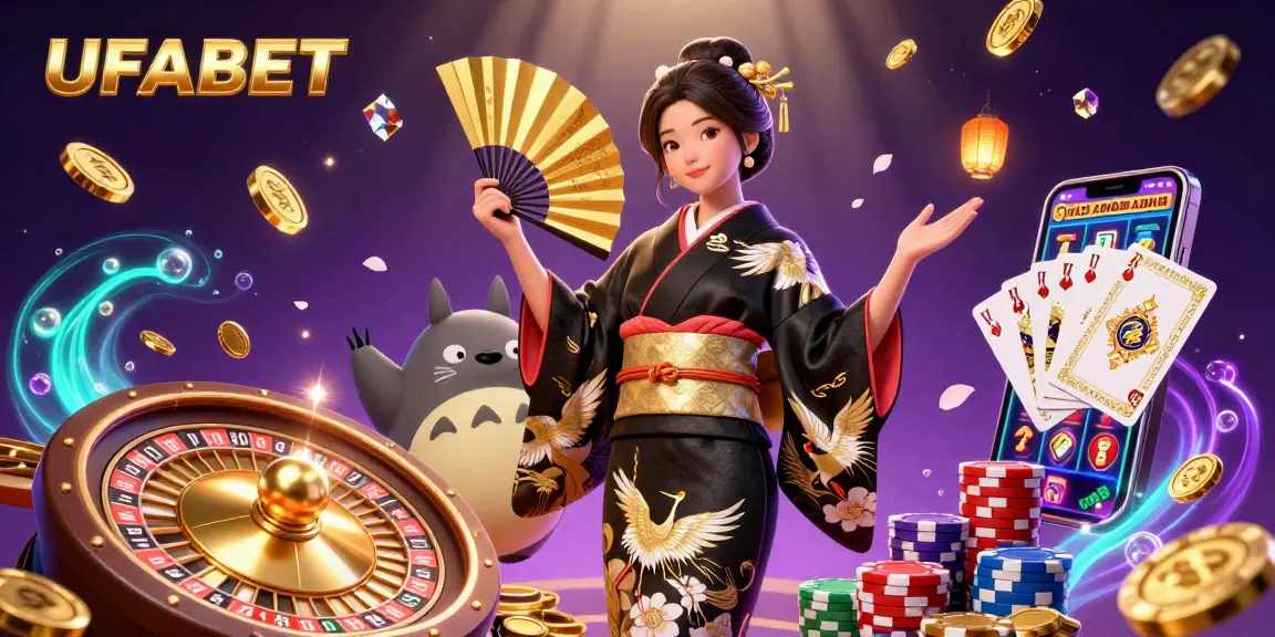 Experience thrilling gameplay at UFABET with an engaging 3D casino scene featuring vibrant characters and dynamic elements.