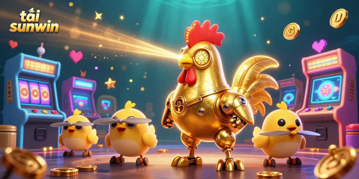 Engage in the thrill of tải sunwin as golden rooster robot leads arcade games with hidden treasures.
